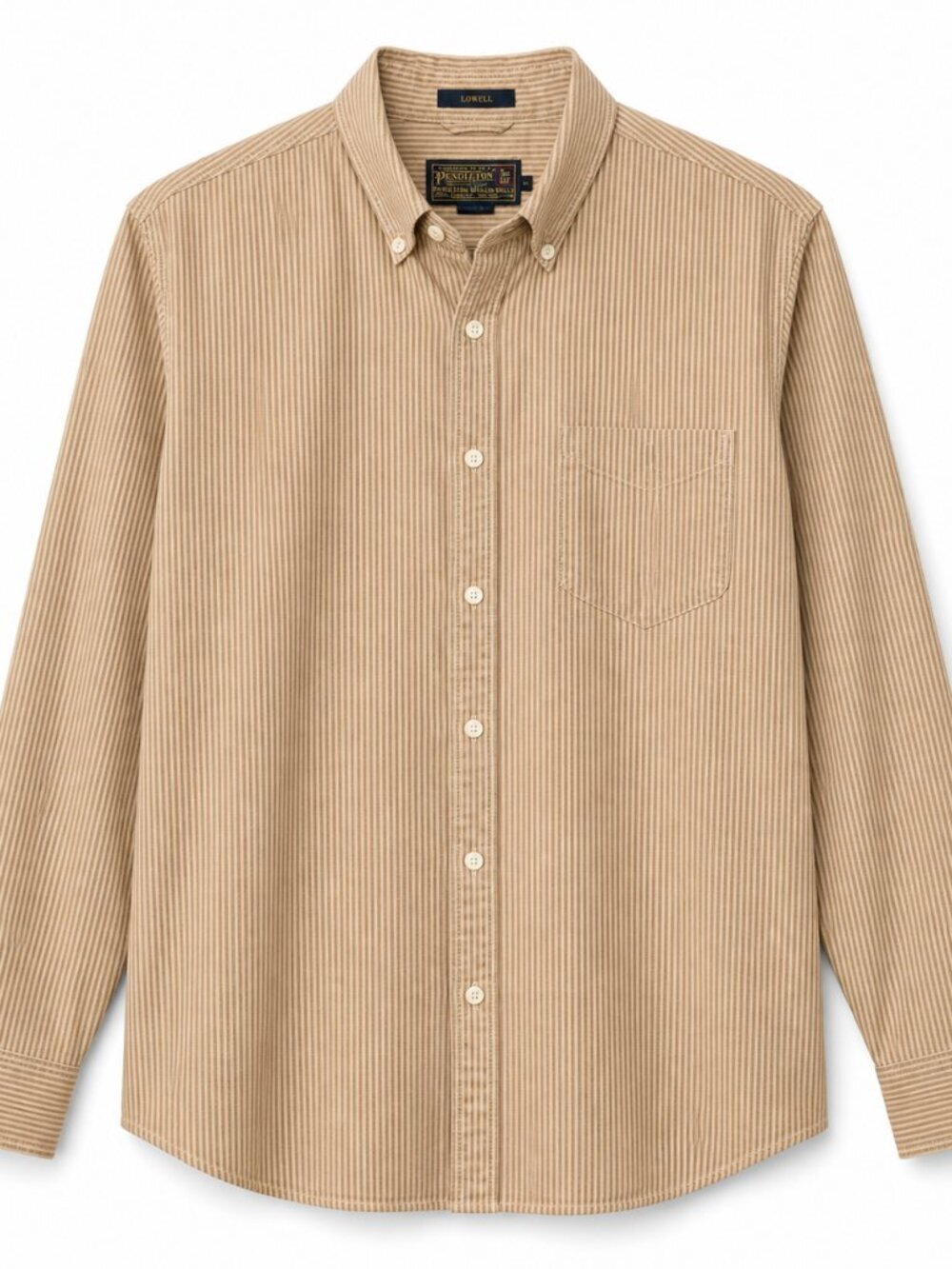 Pendleton Lowell Striped Button Down Shirt Tan Beige XL 100% Cotton - Picture 2 of 16